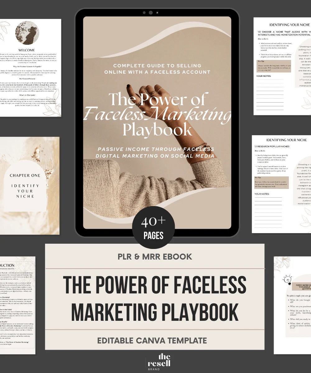 The Power of Faceless Marketing Playbook | MRR & PLR | 40+ Pages Digital Marketing Guide | How to Sell Digital Products Online | Canva Editable eBook