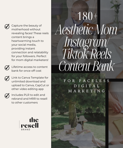 180+ Mom Motherhood Instagram/Tiktok Reel Videos Content Bank | Aesthetic Faceless Videos | MRR & PLR