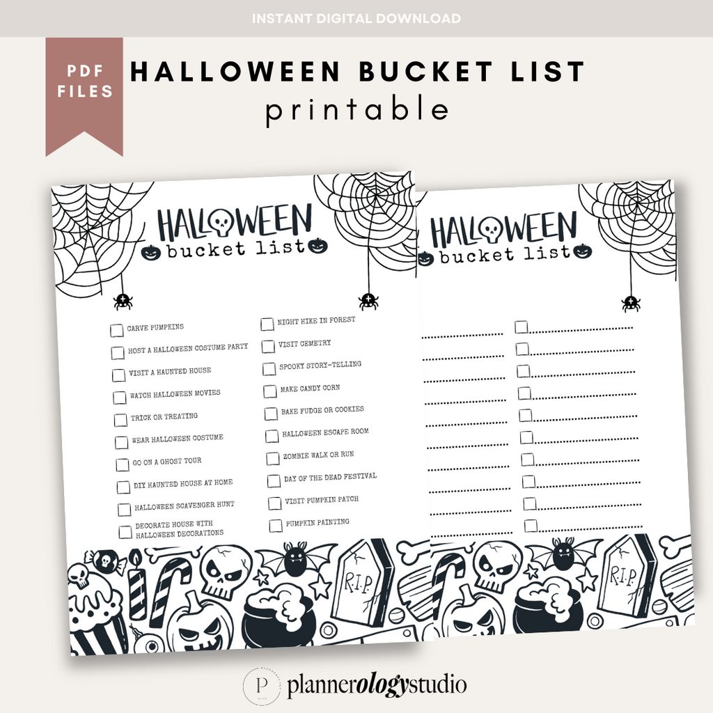 Halloween Bucket List Coloring Page Printable Checklist ...