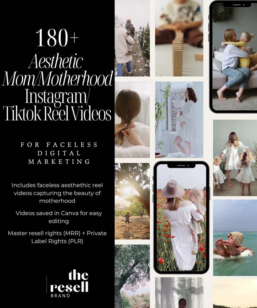 180+ Mom Motherhood Instagram/Tiktok Reel Videos Content Bank | Aesthetic Faceless Videos | MRR & PLR