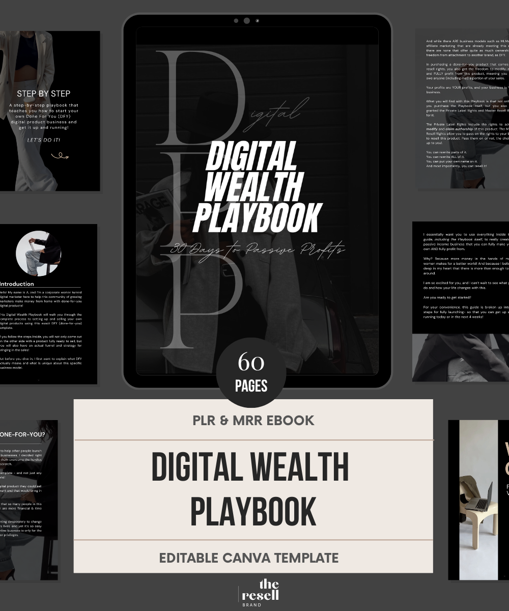 Digital Wealth Playbook | 60 Pages Digital Marketing & Passive Income Guide | Master Resell Rights (MRR)| PLR | Canva Editable eBook