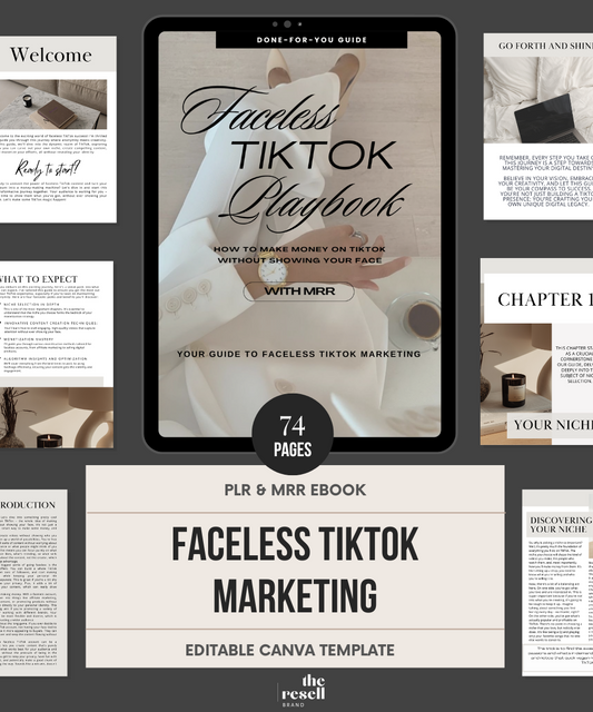 Faceless TikTok Marketing | 74 Pages Digital Marketing eBook| Master Resell Rights (MRR)| PLR | Canva Editable eBook