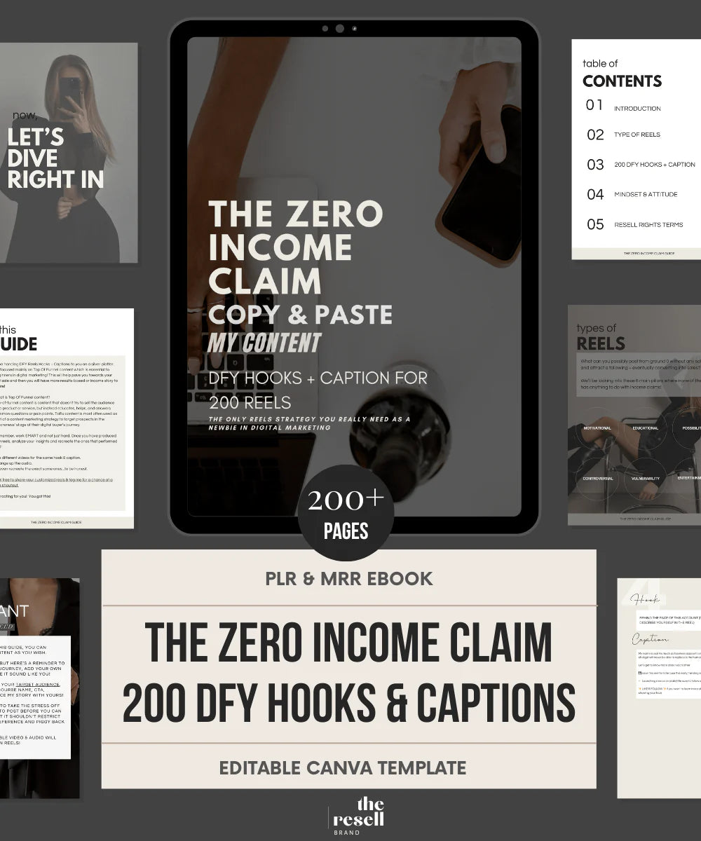 Zero Income Claim: 200 DFY Reels Hooks & Captions | Instagram Digital Marketing | MRR & PLR| Canva Editable