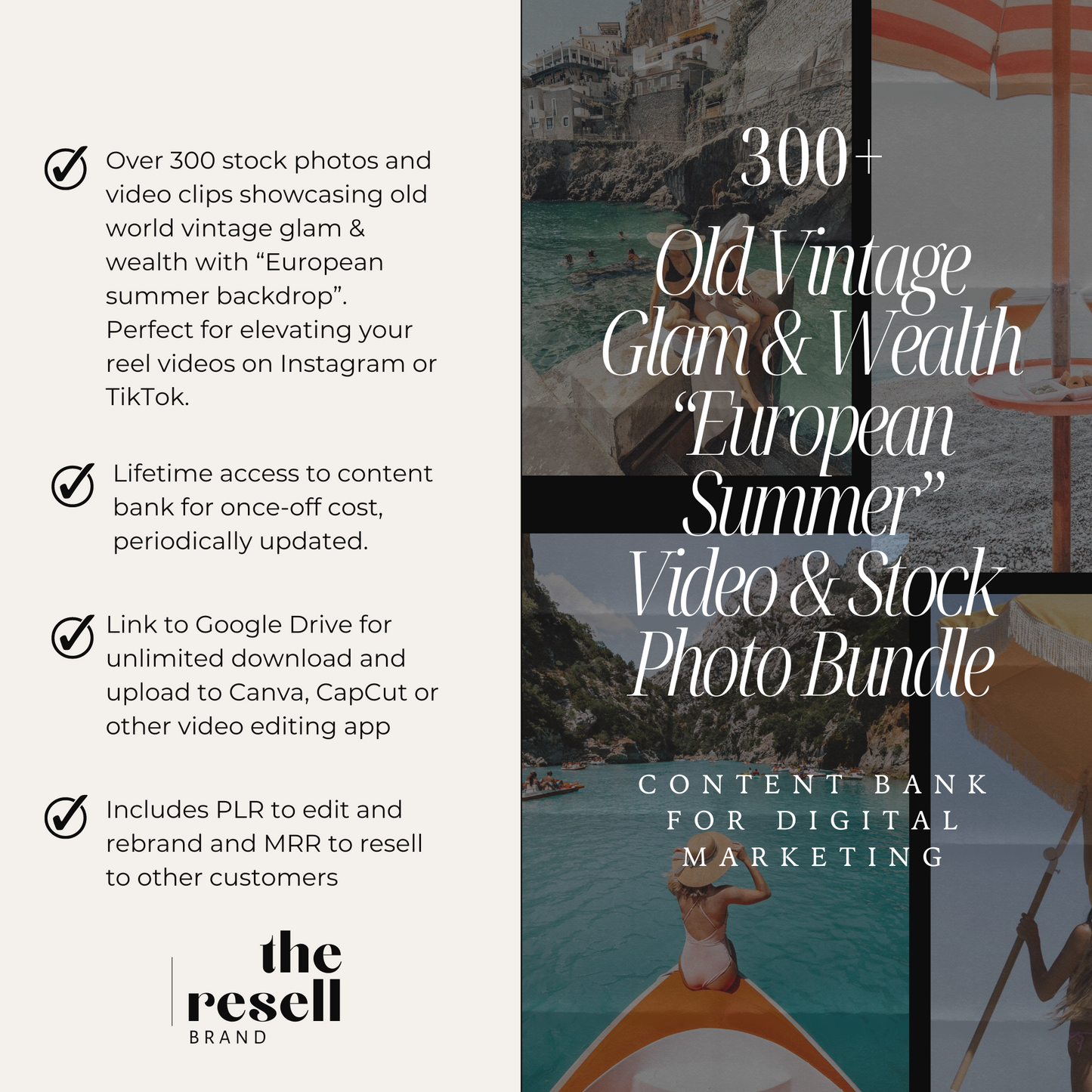 300+ Old World Vintage Glam, Wealth and Luxury European Summer Instagram/TikTok Reel Videos Content Bank | MRR & PLR