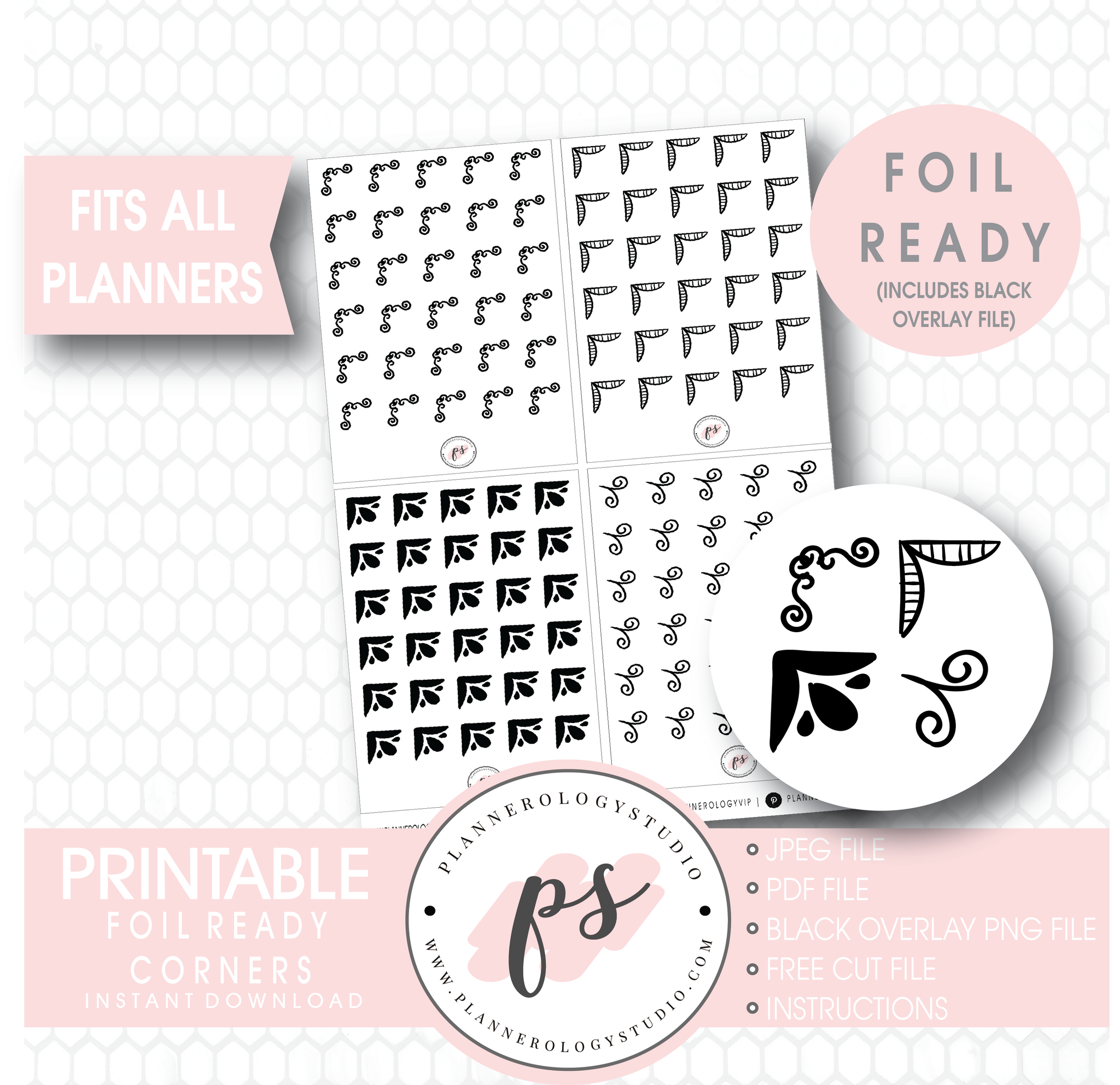 Bujo Style Foil Ready Corners Digital Printable Planner Stickers ...