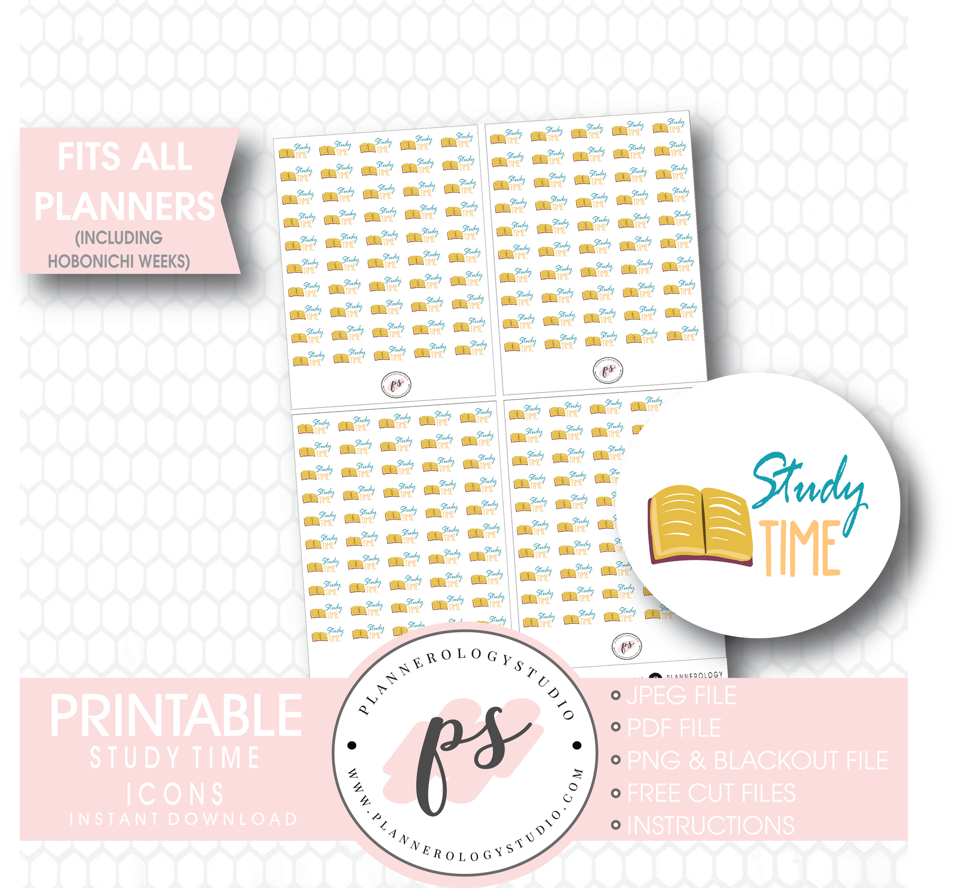 Study Time Icons Digital Printable Planner Stickers Digital Printable Planner Stickers - Plannerologystudio