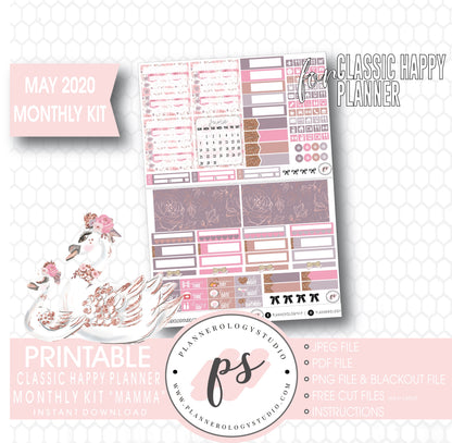 Mamma (Mother's Day) May 2020 Monthly View Kit Digital Printable Planner Stickers (for use with Classic Happy Planner) - Plannerologystudio