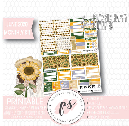 Sunflower Dreams June 2020 Monthly View Kit Digital Printable Planner Stickers (for use with Classic Happy Planner) - Plannerologystudio