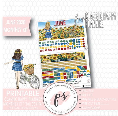 Dolce Vita June 2020 Monthly View Kit Digital Printable Planner Stickers (for use with Classic Happy Planner) - Plannerologystudio