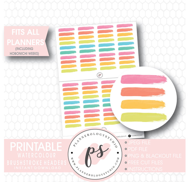 Watercolour Brushstroke Headers Digital Printable Planner Stickers ...