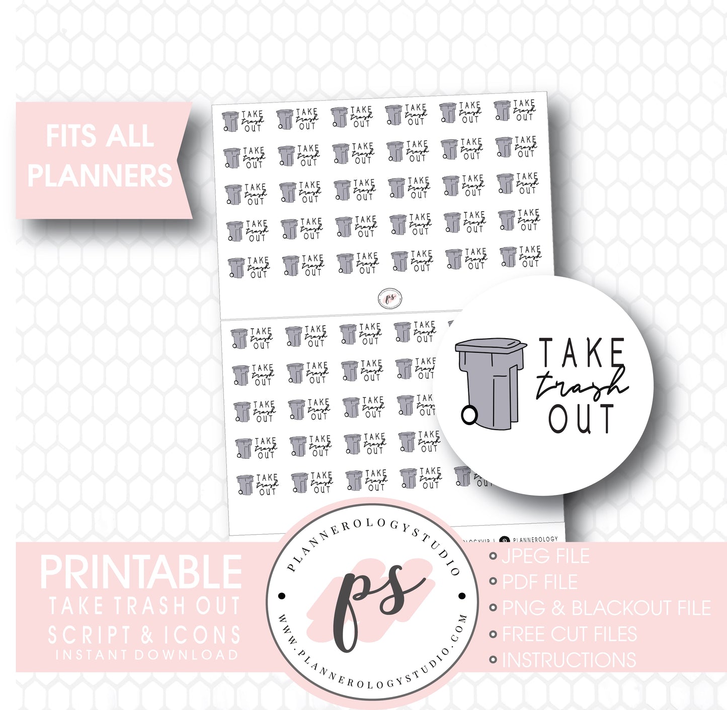 Take Trash Out Bujo Script & Icon Digital Printable Planner Stickers