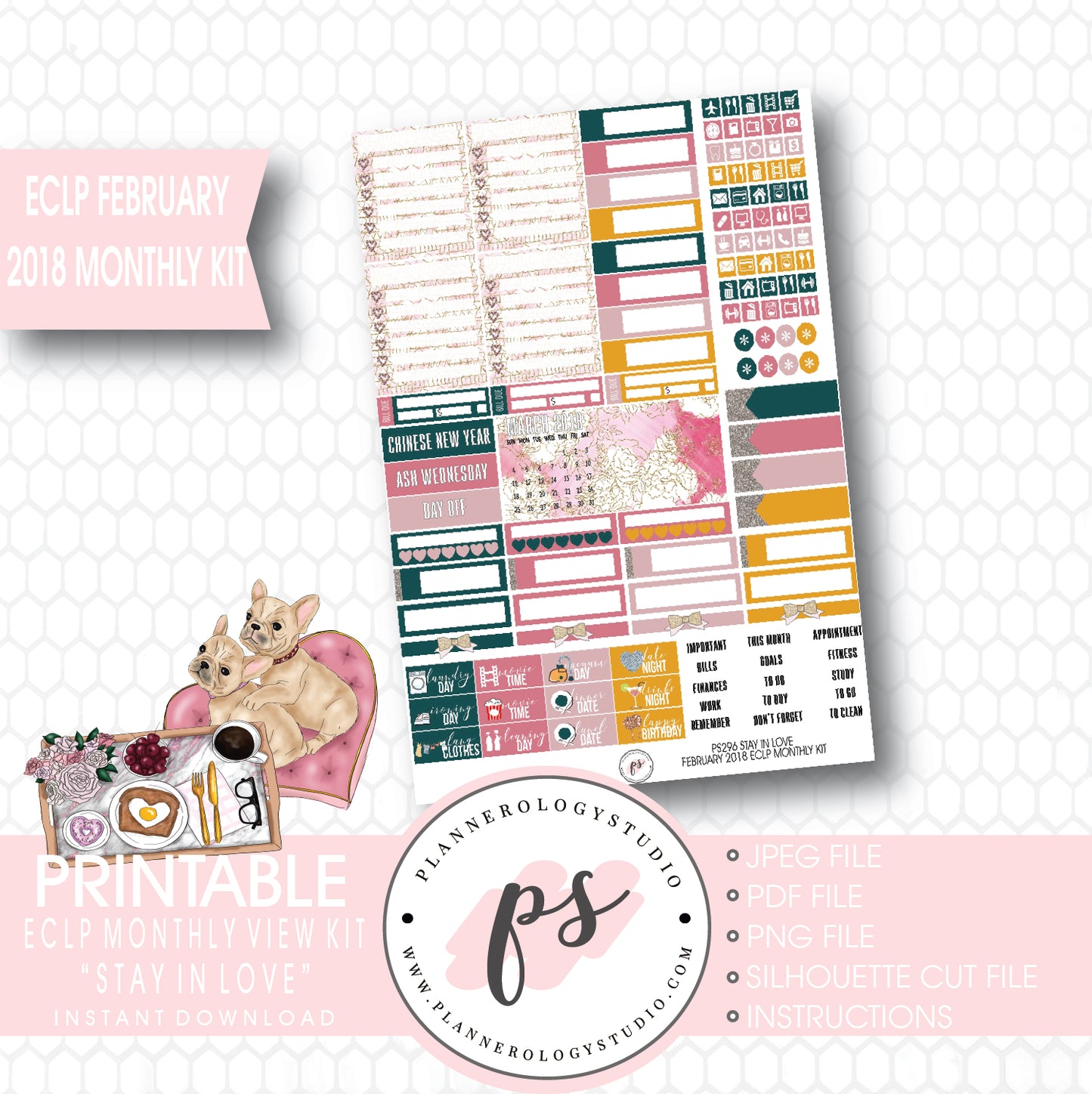 Stay in Love February 2018 Monthly View Kit Digital Printable Planner Stickers (for use with ECLP) - Plannerologystudio