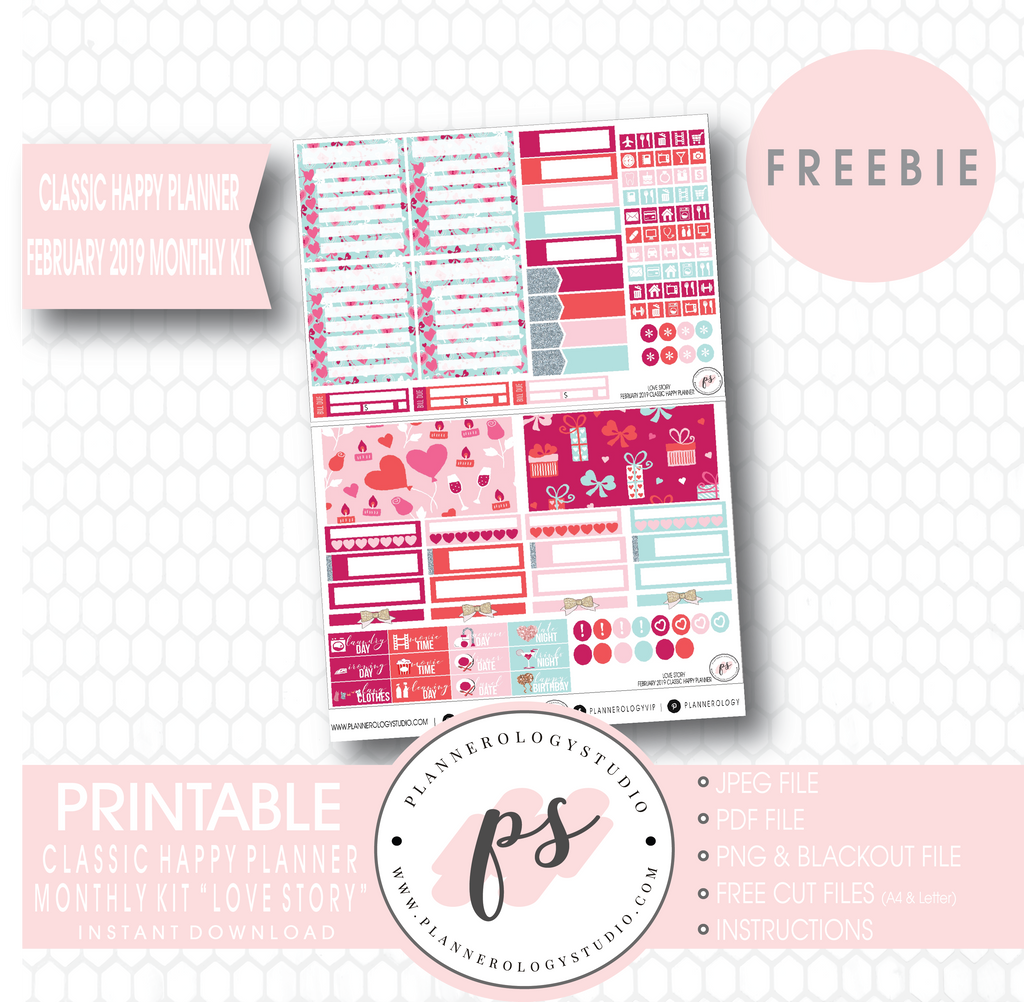 Printable planner stickers for use in mini Happy planner or personal size  planners,Valentine day stickers,February planner stickers,pink