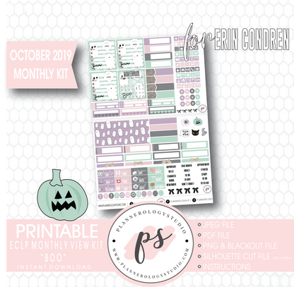 Boo October 2019 Halloween Monthly View Kit Printable Planner Stickers (for use with Erin Condren) - Plannerologystudio